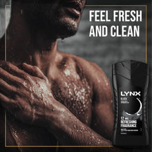 Load image into Gallery viewer, 12pk of 225ml Lynx 12H Refreshing Black Frozen Pear &amp; Cedarwood Scent Body wash