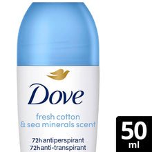 Load image into Gallery viewer, Dove Advanced Care Roll On Anti-Perspirant Fresh Cotton &amp; Sea Minerals 50ml, 6Pk