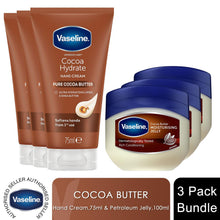 Load image into Gallery viewer, Vaseline Cocoa Butter Petroleum Jelly 100ml &amp; Hand Cream 75ml Set, 3 Pack