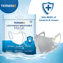Load image into Gallery viewer, Termin8 Water Repellent Reusable Adult/Teen Face Covering Reusable Mask - Grey
