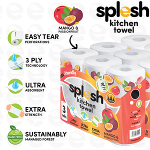 Splesh Mango & Passionfruit Kitchen Towel 3 Ply Ultra Absorbent XL Roll, 18 Rolls