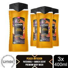 Load image into Gallery viewer, Lynx Peach Infusion Body Wash with 12Hrs of Freshness for Men 400ml, 3 Pack