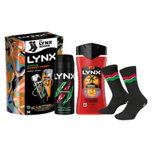 Load image into Gallery viewer, Lynx Africa Spray &amp; Sunset Wash Gift Set with Socks, 48H Fresh Scent Care
