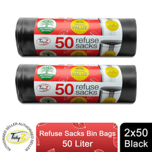 Load image into Gallery viewer, Tidyz Drawstring Refuse Sacks Bin Bags, Black 50L, 2 pack