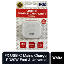 Load image into Gallery viewer, FX USB-C Mains Charger, PD20W Fast &amp; Universal Compatible, White