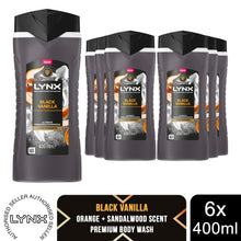 Load image into Gallery viewer, Lynx Black Vanilla Body Wash with 12Hrs of Freshness for Men 400ml, 6 Pack