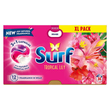 Load image into Gallery viewer, Surf 3 in 1 Laundry Washing Detergent Capsules Tropical Lily, 36 Washes, Pack of 3