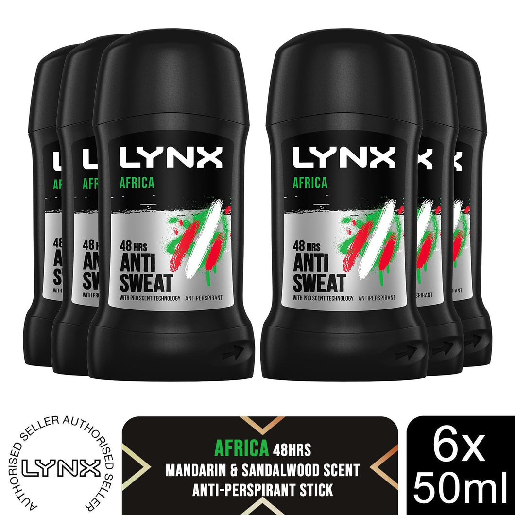 Lynx Africa 48-Hour Sweat Protection Anti-Perspirant Stick, 6x50ml