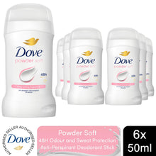 Load image into Gallery viewer, Dove Women Powder Soft Anti-Perspirant Deo Stick with 48H Protection 50ml, 6 Pk