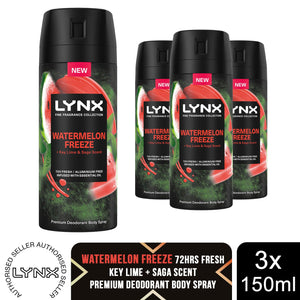 Lynx Men Deodorant Watermelon Freeze with 72Hrs Freshness 150ml, 3 Pack