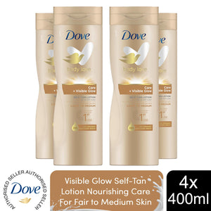 4pk of 400ml Dove Visible Glow Self-Tan Lotion, Fair to Medium or Medium to Dark