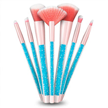 Load image into Gallery viewer, Cosmic Makeup Brush Set 7 Piece Turquoise Liquid Glitter Handle Beauty Tool Kit