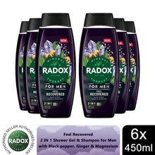 Load image into Gallery viewer, 6x Radox Mineral Therapy Feel Recovered 2in1 Shower Gel &amp; Shampoo for Men, 450ml