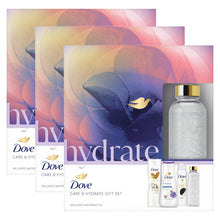 Load image into Gallery viewer, Dove Care &amp; Hydrate Bath &amp; Body 3 Pieces Gift Set for Her with Water Bottle