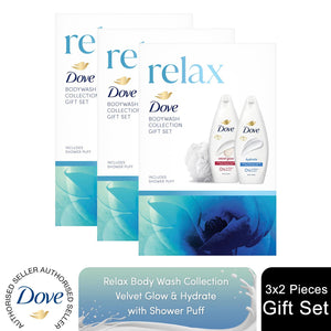 Dove Relax Body Wash Collection 2 Pieces Gift Set for Her with Shower Puff