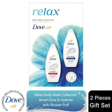 Load image into Gallery viewer, Dove Relax Duo Body Wash , Velvet Glow &amp; Nourishing, Gentle &amp; Moisturising Set