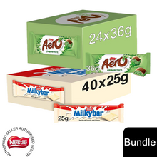 Load image into Gallery viewer, Nestle Chocolate Bar, Aero Peppermint 24x36g &amp; Milkybar Chocolate 40x25g