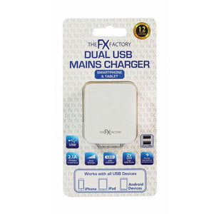 FX Powabud Mains 2 Port USB Or 3 Port USB Charger - 2.1Amp/3.1Amp[2Port USB 2.1Amp - White]