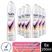 Load image into Gallery viewer, Sure Women Energise Deodorant Spray with 72H Nonstop Protection 250ml, 6 Pack