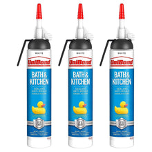 Load image into Gallery viewer, UniBond Mould Resistant Bath &amp; Kitchen Silicone Sealant White, 208g, 3pk