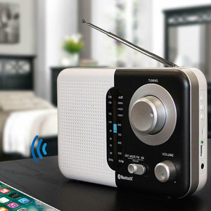 Soundz SZ412 AM/FM Bluetooth Radio with USB Port And SD Card Slot, Black/White