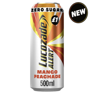 Lucozade Alert Zero Sugar Mango Peachade Sparkling Drink w/ Vitamin B3, 12x500ml