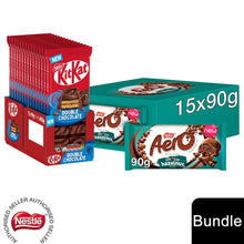 Load image into Gallery viewer, Nestle Sharing Bars, KitKat Double Chocolate 15x99g &amp; Aero Hazelnut 15x90g
