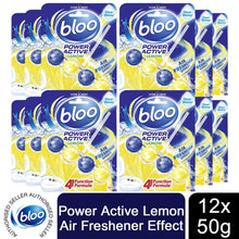 Load image into Gallery viewer, Bloo Power Active Premium Scent Of Lemon Toilet Rim Block, 12 Pack of 50g