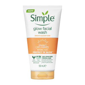 2 Pack of 150ml, Simple Protect & Glow Express Glow Clay Polish Face Wash