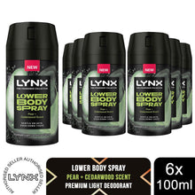 Load image into Gallery viewer, Lynx Lower Body Spray Pear + Cedarwood 72Hrs of Freshness 100ml, 6 Pack