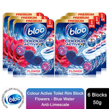 Load image into Gallery viewer, Bloo Colour Active Fresh Flower Fragrance Odour Stop Toilet Rim Block, 50g, 6 PK