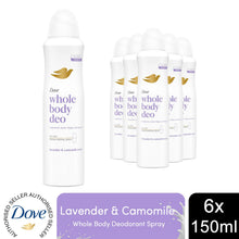 Load image into Gallery viewer, Dove Whole Body Odour Protection Deodorant Spray Lavender &amp; Camomile 150ml, 6pk