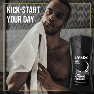 12pk of 225ml Lynx 12H Refreshing Black Frozen Pear & Cedarwood Scent Body wash