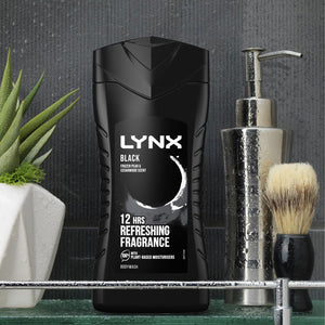 12pk of 225ml Lynx 12H Refreshing Black Frozen Pear & Cedarwood Scent Body wash