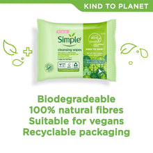 Load image into Gallery viewer, Simple Kind to Skin Double Sided Cleansing Biodegradable Facial Wipes, 25pcs
