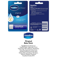 Load image into Gallery viewer, Vaseline Lip Balm Stick Original 4g, 2 Pack Lip Therapy Moisturising, Non Greasy