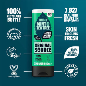 Original Source Vegan Shower Gel with 100% natural Fragrance 500ml, 6 Pack