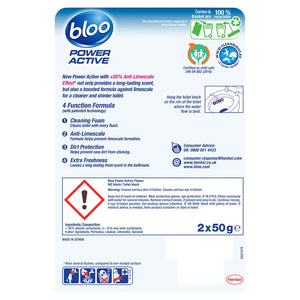 Bloo Toilet Rim Blocks Power Active Flower w/ 4 Function Cleaning Formula, 2x50g