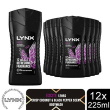 Load image into Gallery viewer, Lynx Excite 12-H Refreshing Fragrance Shower Gel Body Wash for Men, 12x225ml