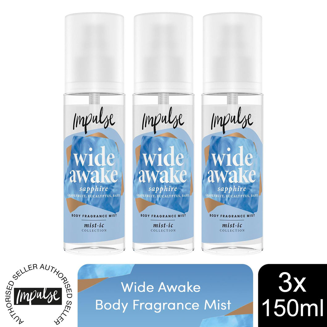Impulse Wide Awake Body Fragrance Mist Grapefruit, Eucalyptus & Basil 150ml, 3Pk