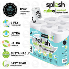 Load image into Gallery viewer, Splesh Culina Kitchen Towel 3 Ply Ultra Absorbent Household XL Roll, 18 Rolls