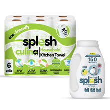 Load image into Gallery viewer, Splesh Culina XL Kitchen Towel 3 Ply 6 Rolls with 3in1 Dishwasher Tablets 150W