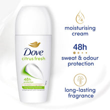 Load image into Gallery viewer, Dove Citrus Fresh Roll On Anti-Perspirant 48H Sweat &amp; Odour Protection 50ml, 6Pk