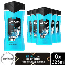 Load image into Gallery viewer, Lynx Ice Chill 12-H Refreshing Fragrance Shower Gel Body Wash for Men, 6x225ml
