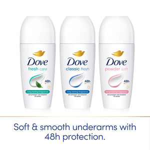 Dove Classic Fresh Roll On Anti-Perspirant Long Lasting Fragrance 50ml, 3 Pack