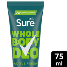 Load image into Gallery viewer, Sure Men Whole Body Deodorant Cream Active Fresh w/ 72H Odour Control 75ml, 3 Pk