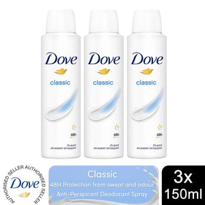 Dove Classic Anti-Perspirant with 48H Sweat Protection Deo for Women 150ml, 3pk