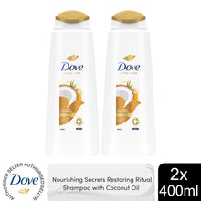 Load image into Gallery viewer, 2pk of 400ml Dove Nourishing Secrets Restoring Ritual Shampoo with coconut oil