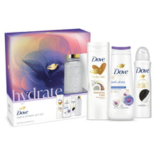 Load image into Gallery viewer, Dove Care &amp; Hydrate Bath &amp; Body 3 Pieces Gift Set for Her with Water Bottle