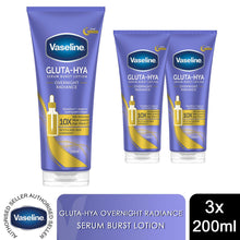 Load image into Gallery viewer, Vaseline Serum Burst Lotion Gluta-Hya Overnight Radiance 200ml, 3 Pack